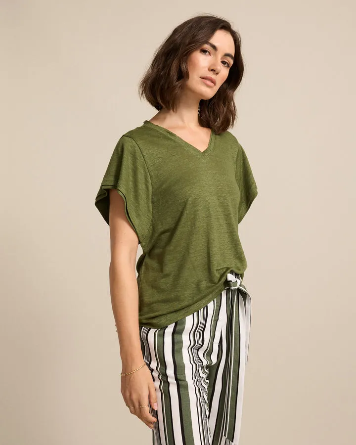 Marco Polo - Linen Jersey Tee Olive | YTMS57462