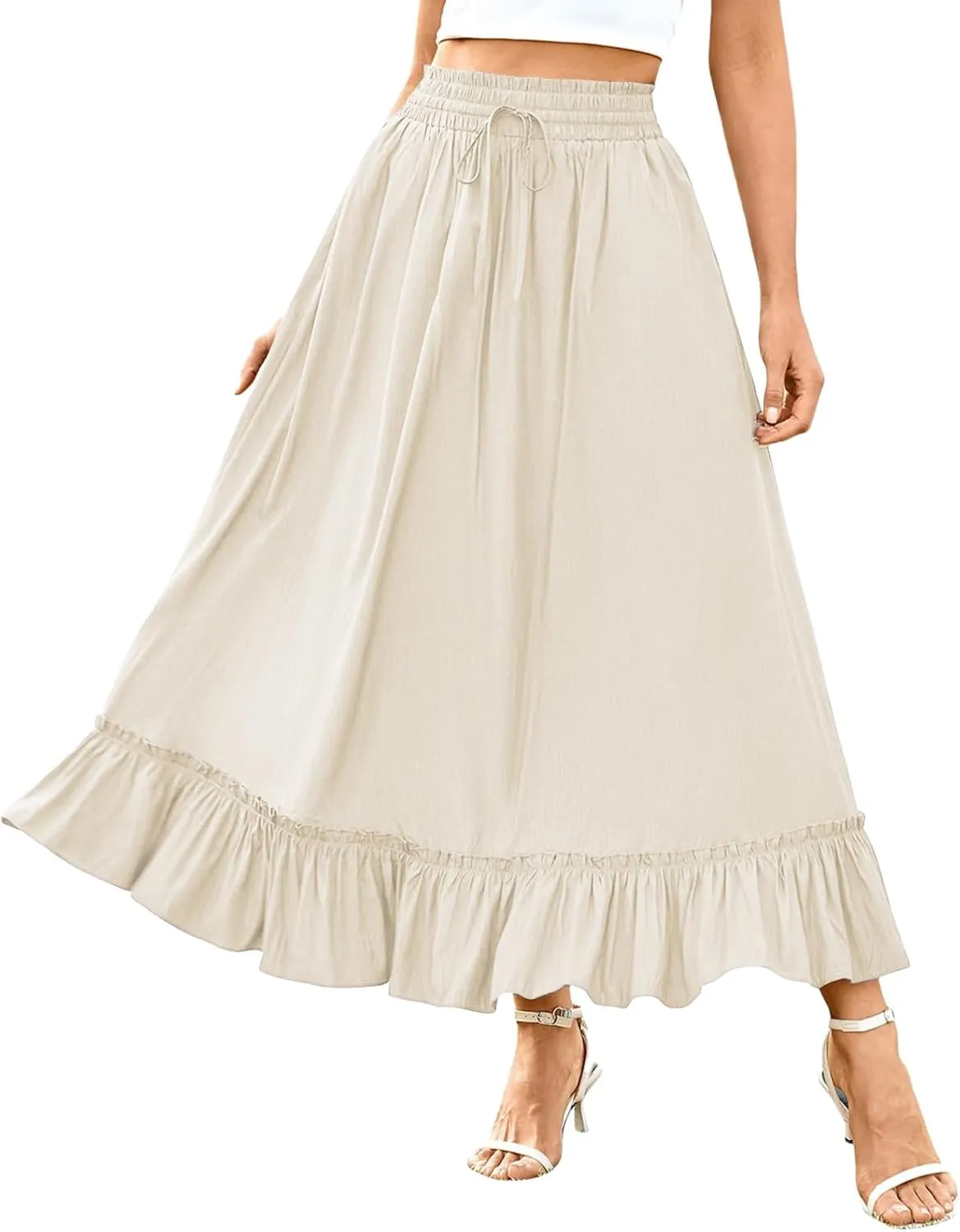 Maxi Skirts for Women 2025 Boho Tiered Elastic High Waisted Skirt Trendy Summer Pleated A-Line Flowy Skirts