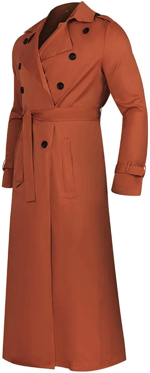 Men Trench Coat Winter,Double Breasted Oversized Light Casual Lapel Long Windbreaker Jacket Belted Slim Overcoats