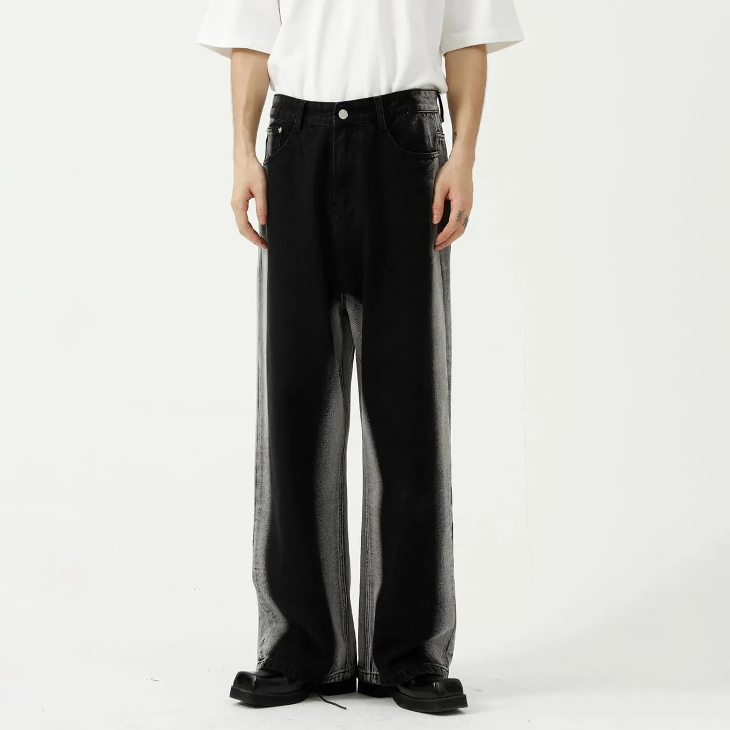 Men's Elastic Waist Relaxed Fit Jeans Straight Leg Stretch Comfort Denim Jeans for Men 9 10
