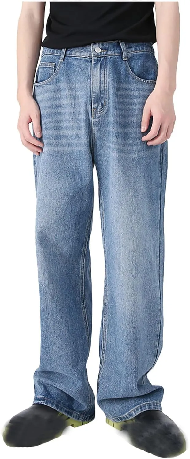Men's Elastic Waist Relaxed Fit Jeans Straight Leg Stretch Comfort Denim Jeans for Men Star Boy