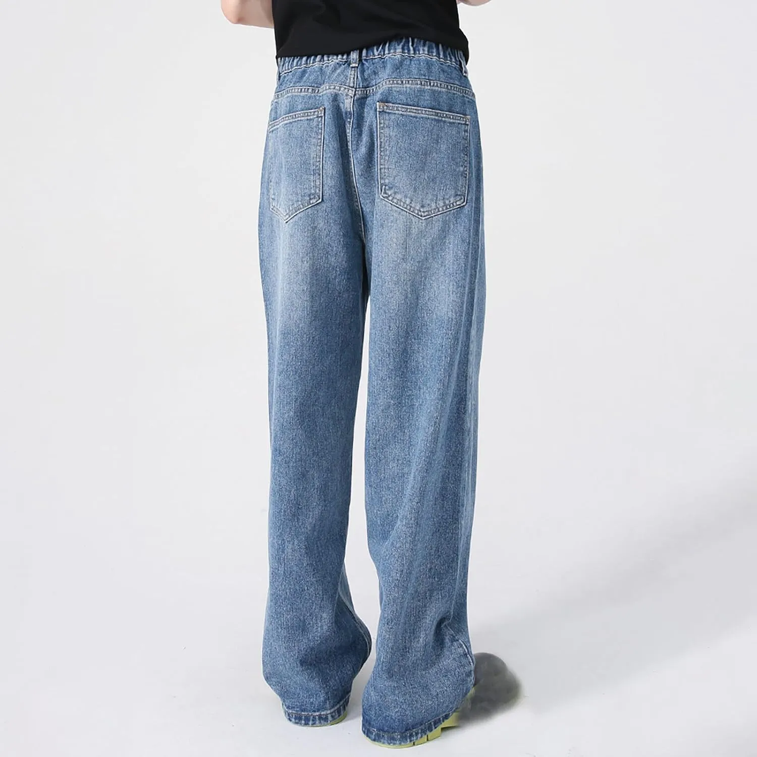 Men's Elastic Waist Relaxed Fit Jeans Straight Leg Stretch Comfort Denim Jeans for Men Star Boy