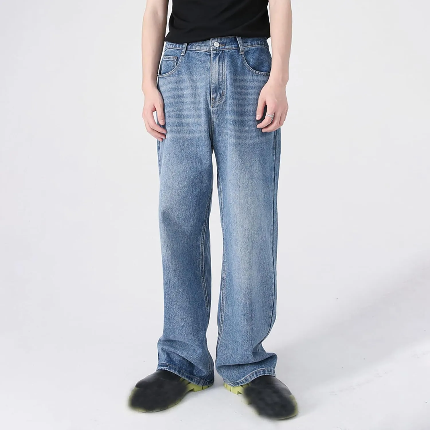 Men's Elastic Waist Relaxed Fit Jeans Straight Leg Stretch Comfort Denim Jeans for Men Star Boy
