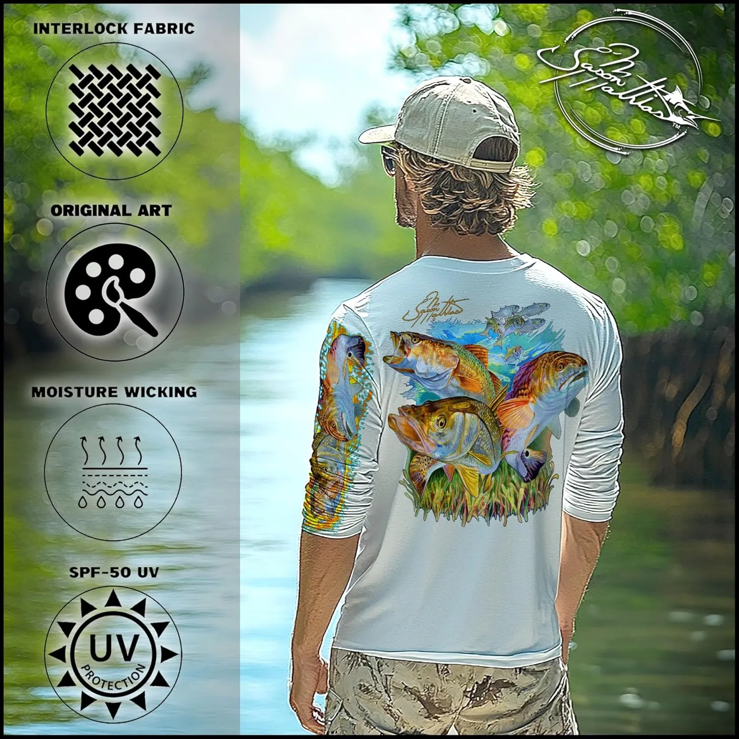 Men’s “Inshore Slam” Comfortable Fishing Shirt-UPF 50  Interlocking Fabric, Quick-Dry, Ideal for Anglers (JM010)