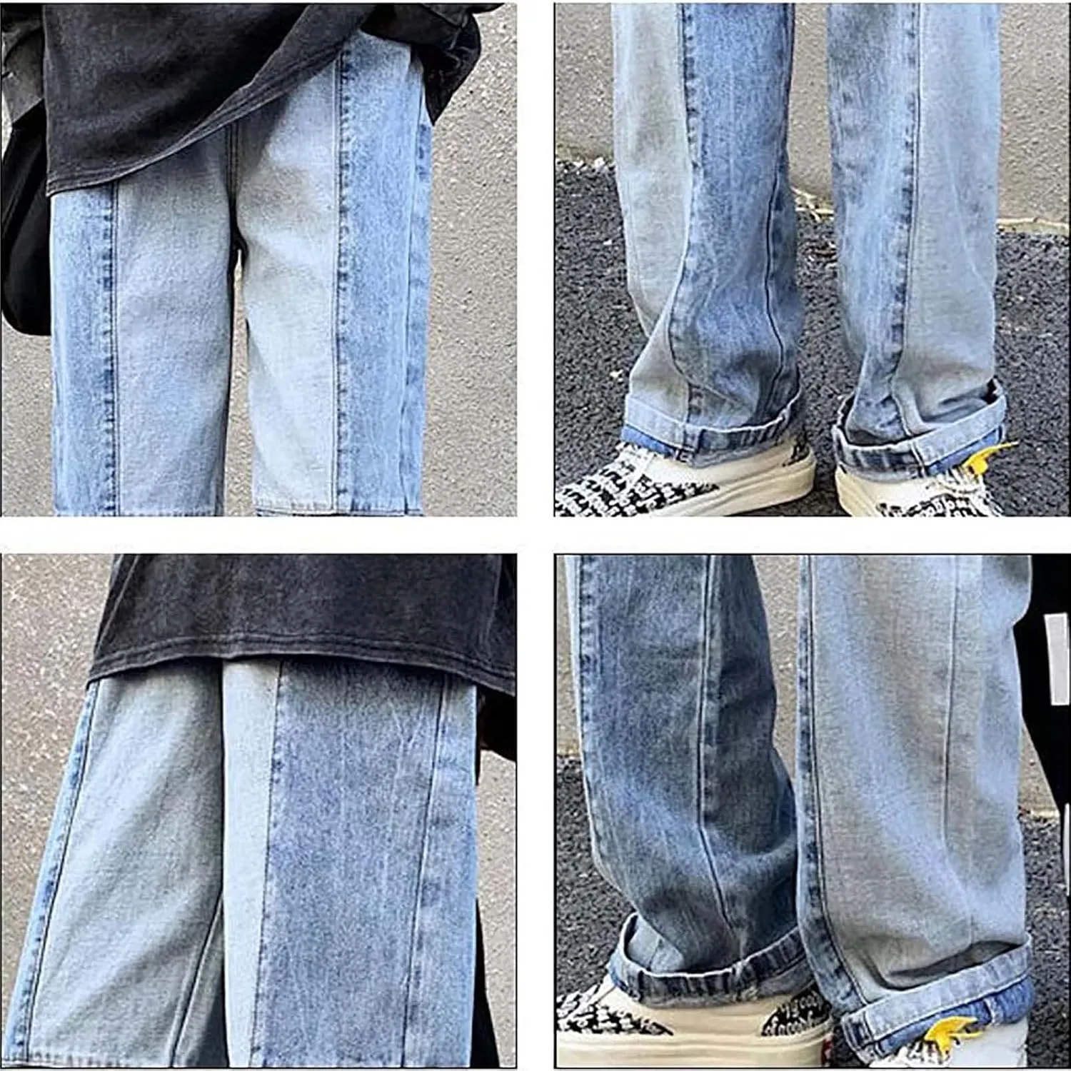 Men's Jeans Patchwork Jeans Pants Vintage Casual Relaxed Fit Jeans Trousers Denim Pants Baggy Hip Hop Y2K Streetwear Fashion