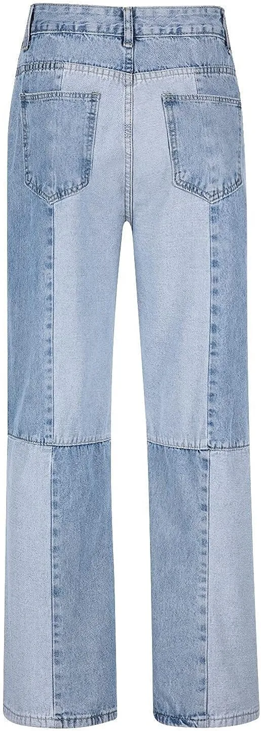 Men's Jeans Patchwork Jeans Pants Vintage Casual Relaxed Fit Jeans Trousers Denim Pants Baggy Hip Hop Y2K Streetwear Fashion