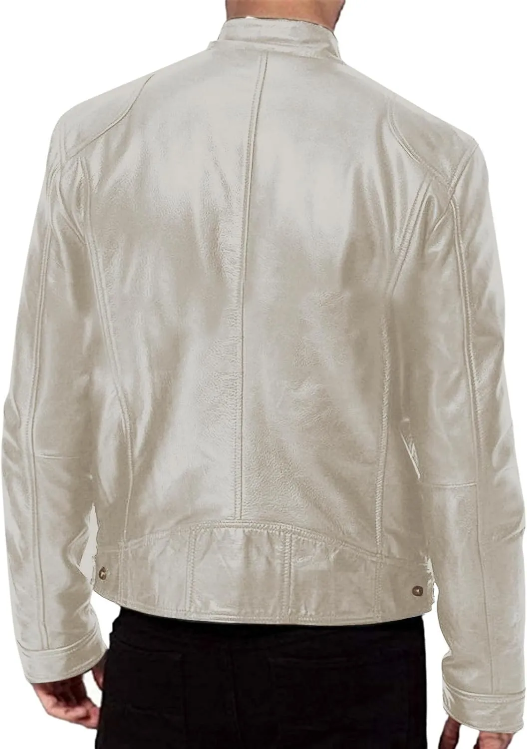 Men's Leather Biker Jacket 2024 Casual Stylish Stand Collared Zip Up Varsity Coat Motorcycle Light Weight Jackets