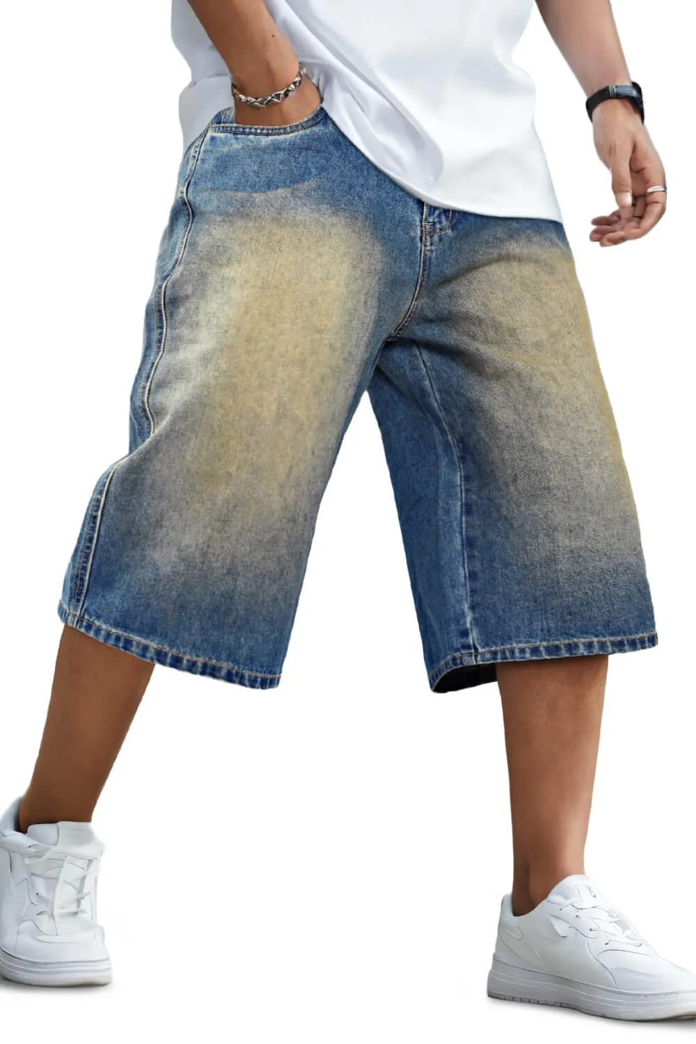 Men's Loose Denim Short - Washed & Faded
