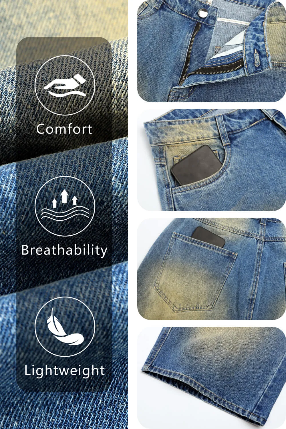Men's Loose Denim Short - Washed & Faded