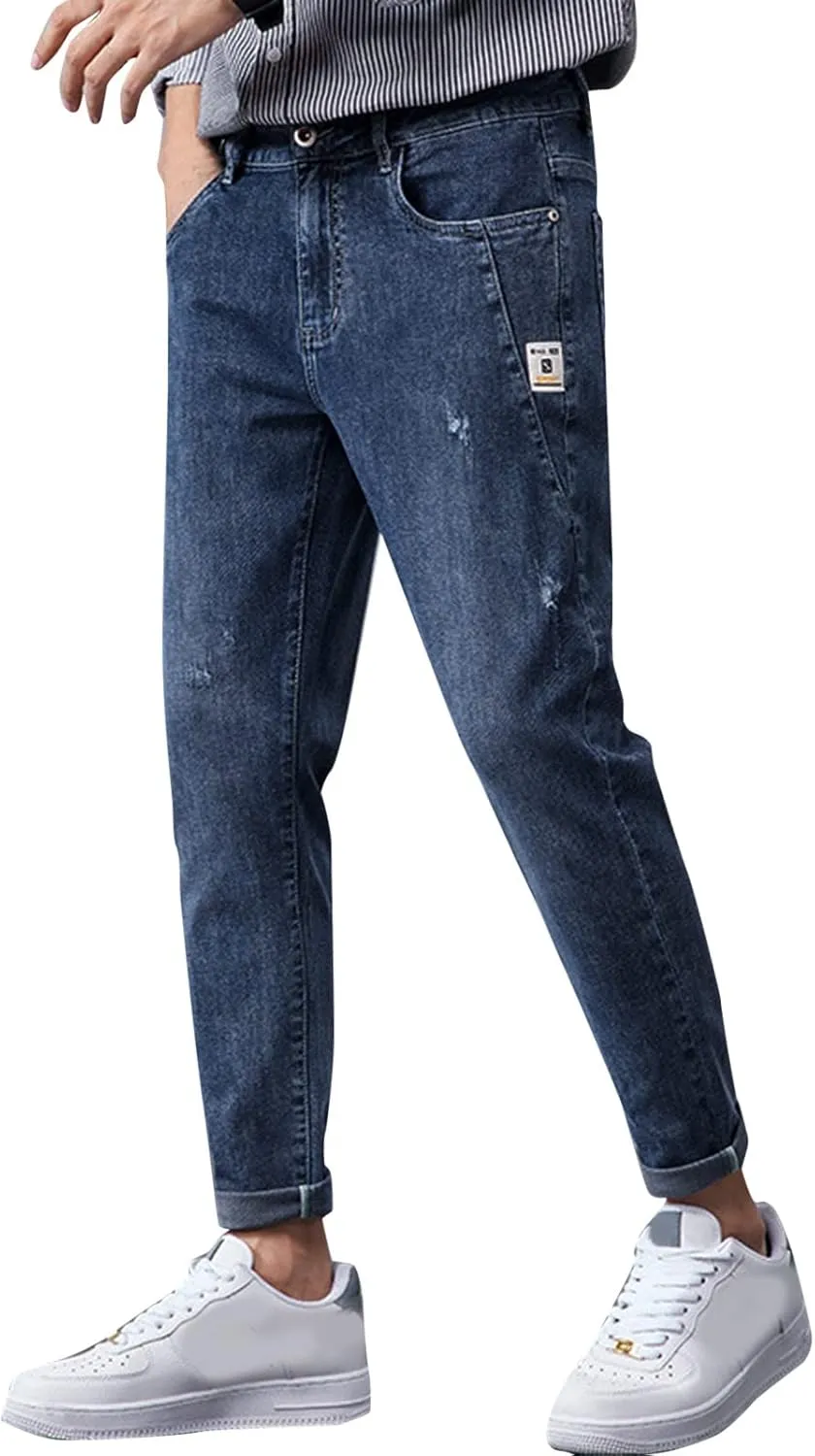 Mens Pants Jeans Relaxed Fit Classic Vintage Straight Wide Leg Denim Pants Baggy Jeans Trousers Mulit Pockets