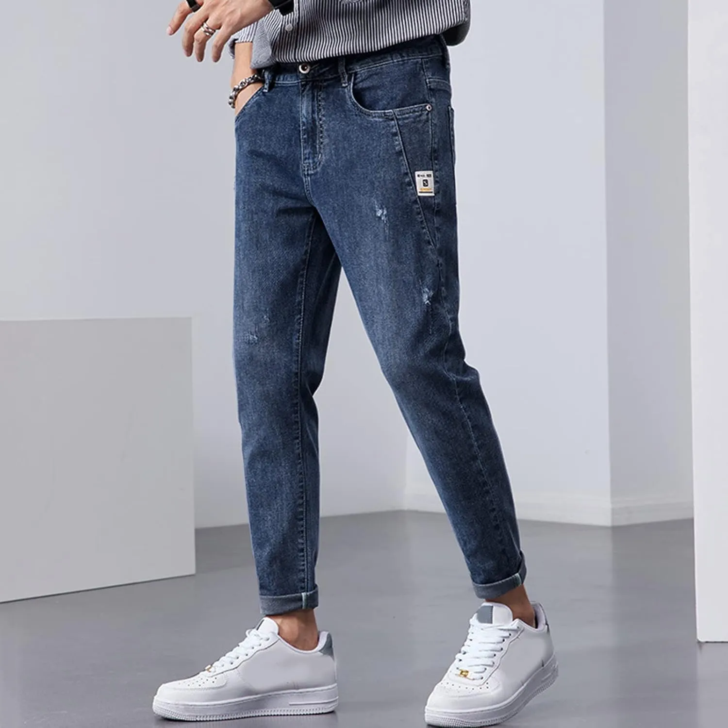 Mens Pants Jeans Relaxed Fit Classic Vintage Straight Wide Leg Denim Pants Baggy Jeans Trousers Mulit Pockets