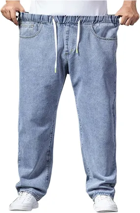 Men's Relaxed Fit Straight Jeans Elastic Waist Cargo Jeans Work Utility Pants Casual Loose Demin Pants