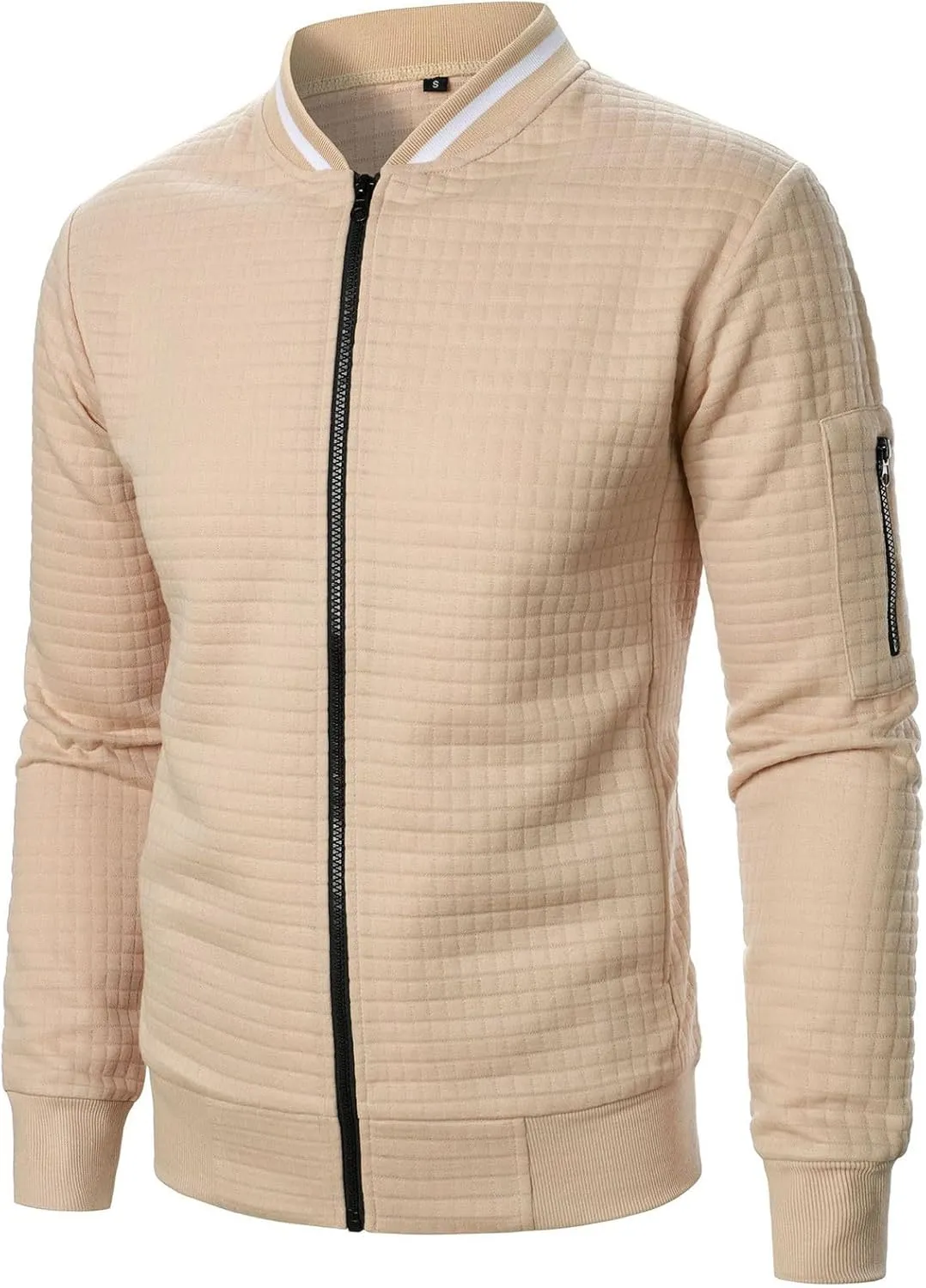 Muscularfit Mens Loose Fit Lightweight Jacket Casual Trendy Bomber Jacket Solid Color Waffle Full Zip Outwear Fall Light Coat