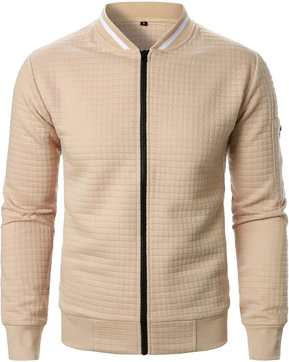 Muscularfit Mens Loose Fit Lightweight Jacket Casual Trendy Bomber Jacket Solid Color Waffle Full Zip Outwear Fall Light Coat