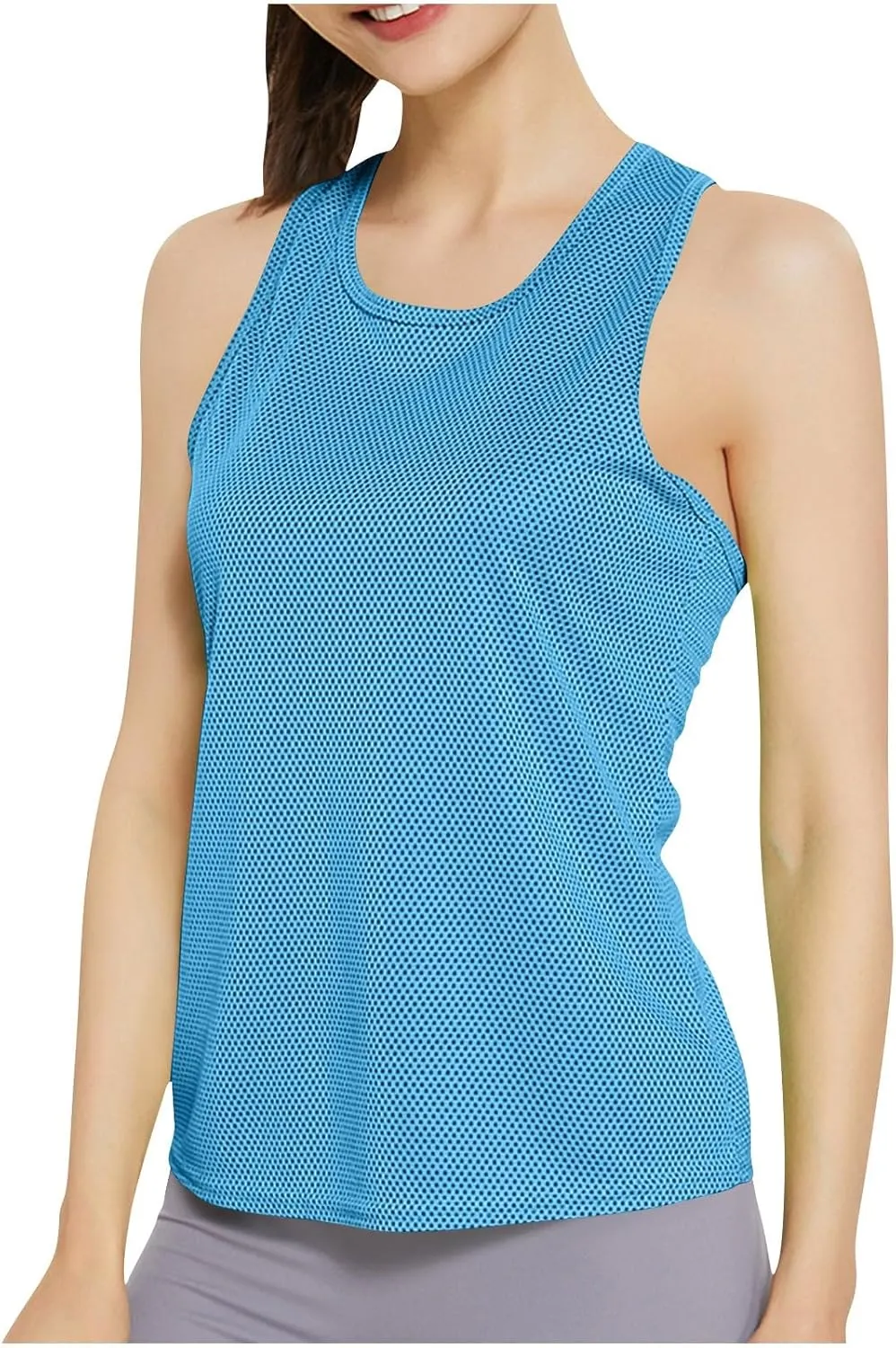 Oplxuo Workout Tank Tops for Women Athletic Racerback Sports Tank Tops, Round Neck Sleeveless Slit Back Breathable Shirts