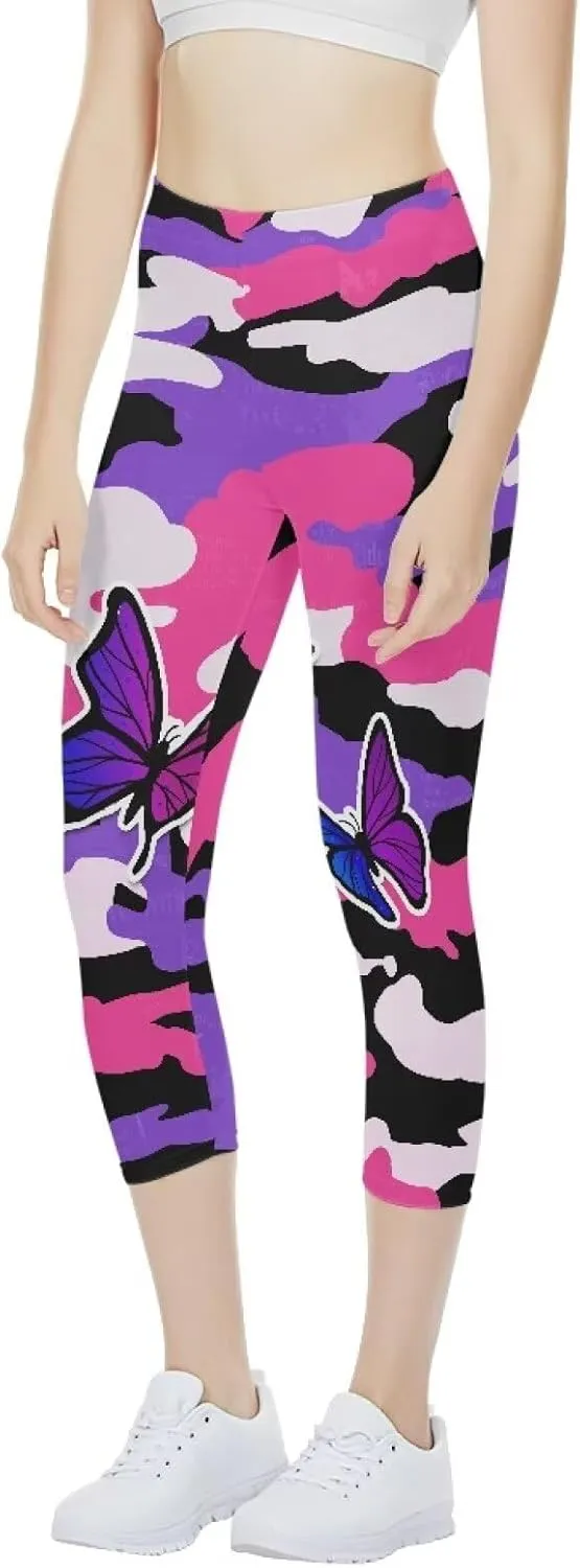 Poceacles Womens Capri Yoga Leggings, Butt Lift High Waisted Tummy Control Leggings Sports Workout Stretchy Yoga Pants