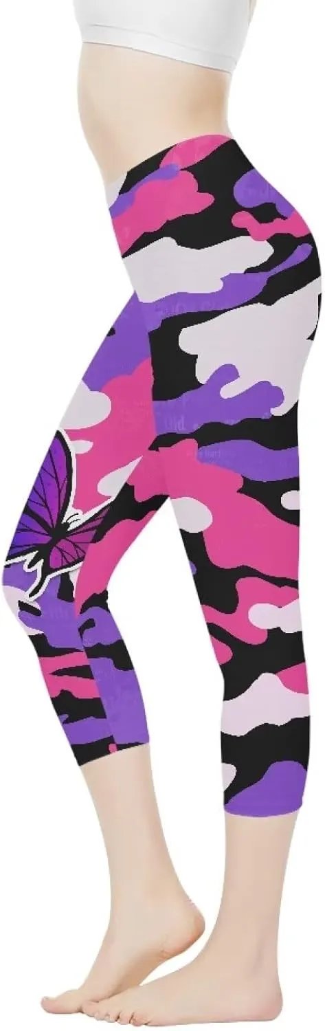 Poceacles Womens Capri Yoga Leggings, Butt Lift High Waisted Tummy Control Leggings Sports Workout Stretchy Yoga Pants