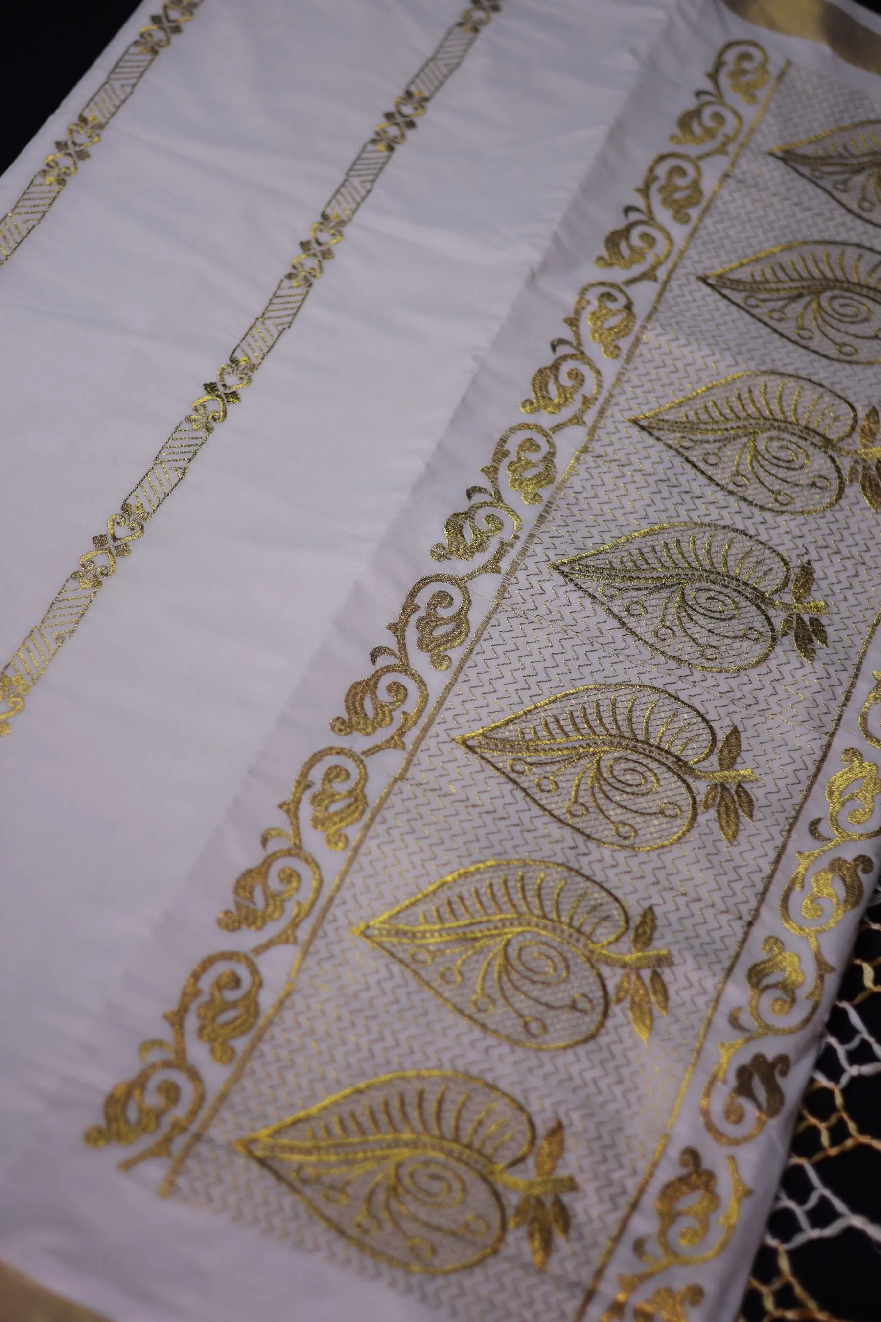 Premium Kerala Cotton Saree with Embroidery and Copper Zari Border