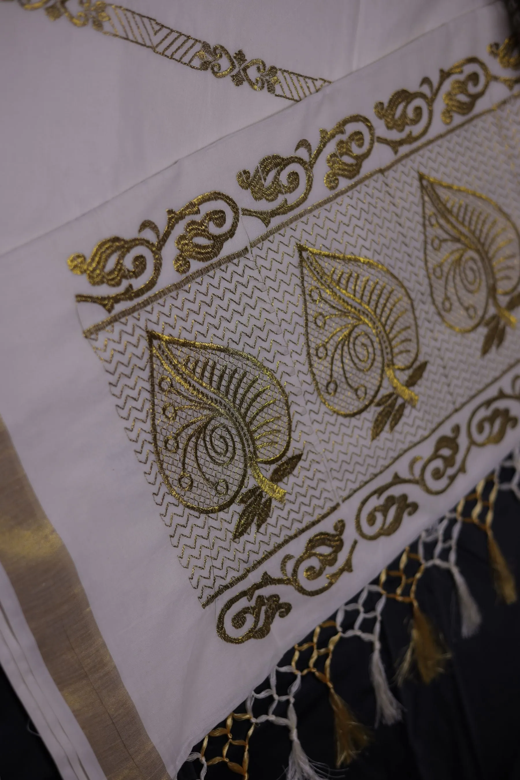 Premium Kerala Cotton Saree with Embroidery and Copper Zari Border