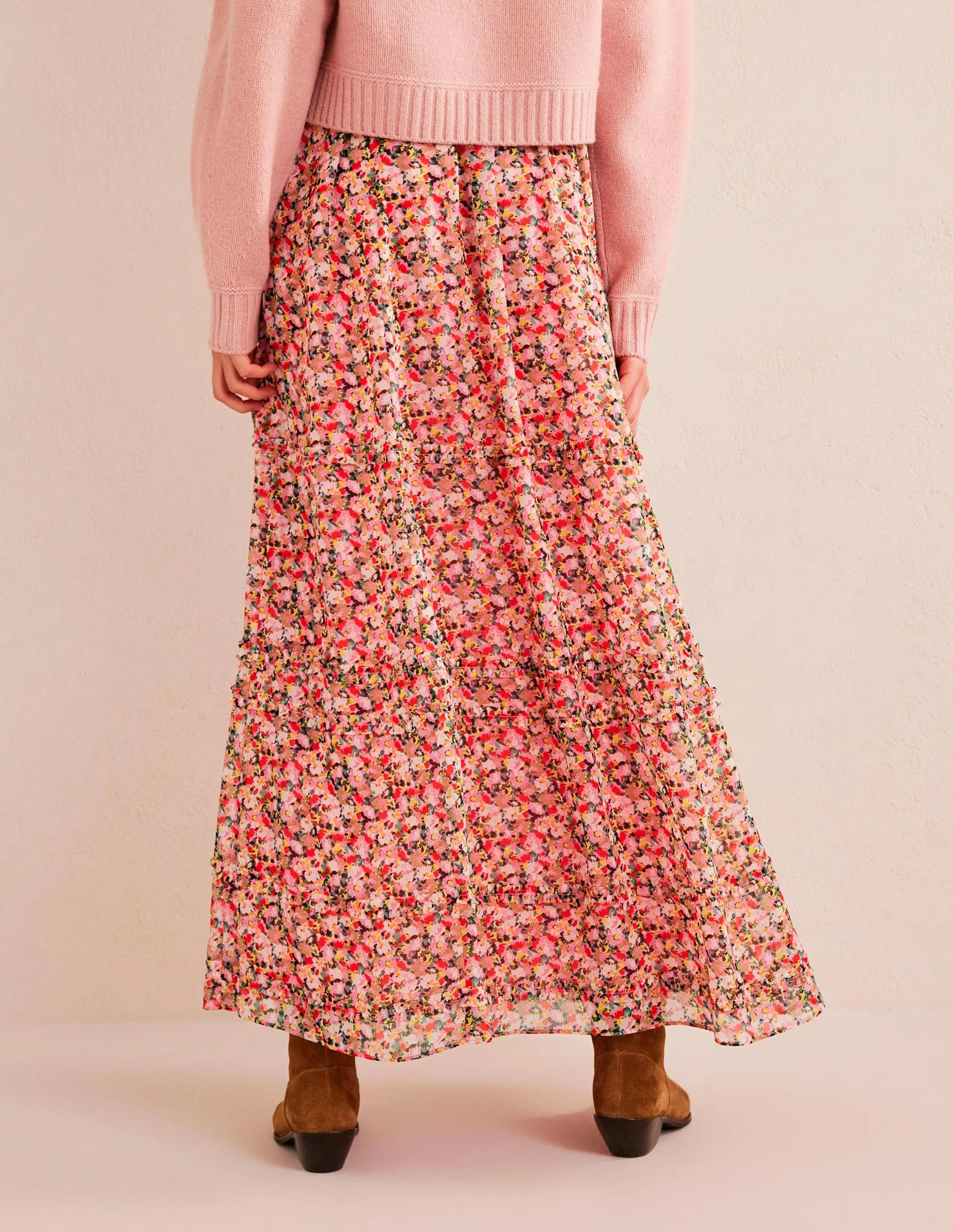 Ruffle Crinkle Maxi Skirt-Multi, Painterly Floret