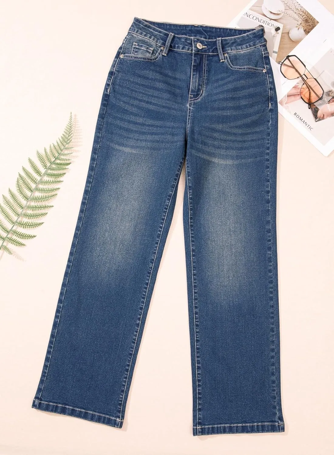Sidefeel Women's Wide Leg Jeans Casual High Waisted Straight Zimbaplatinum Denim Pants with Pockets