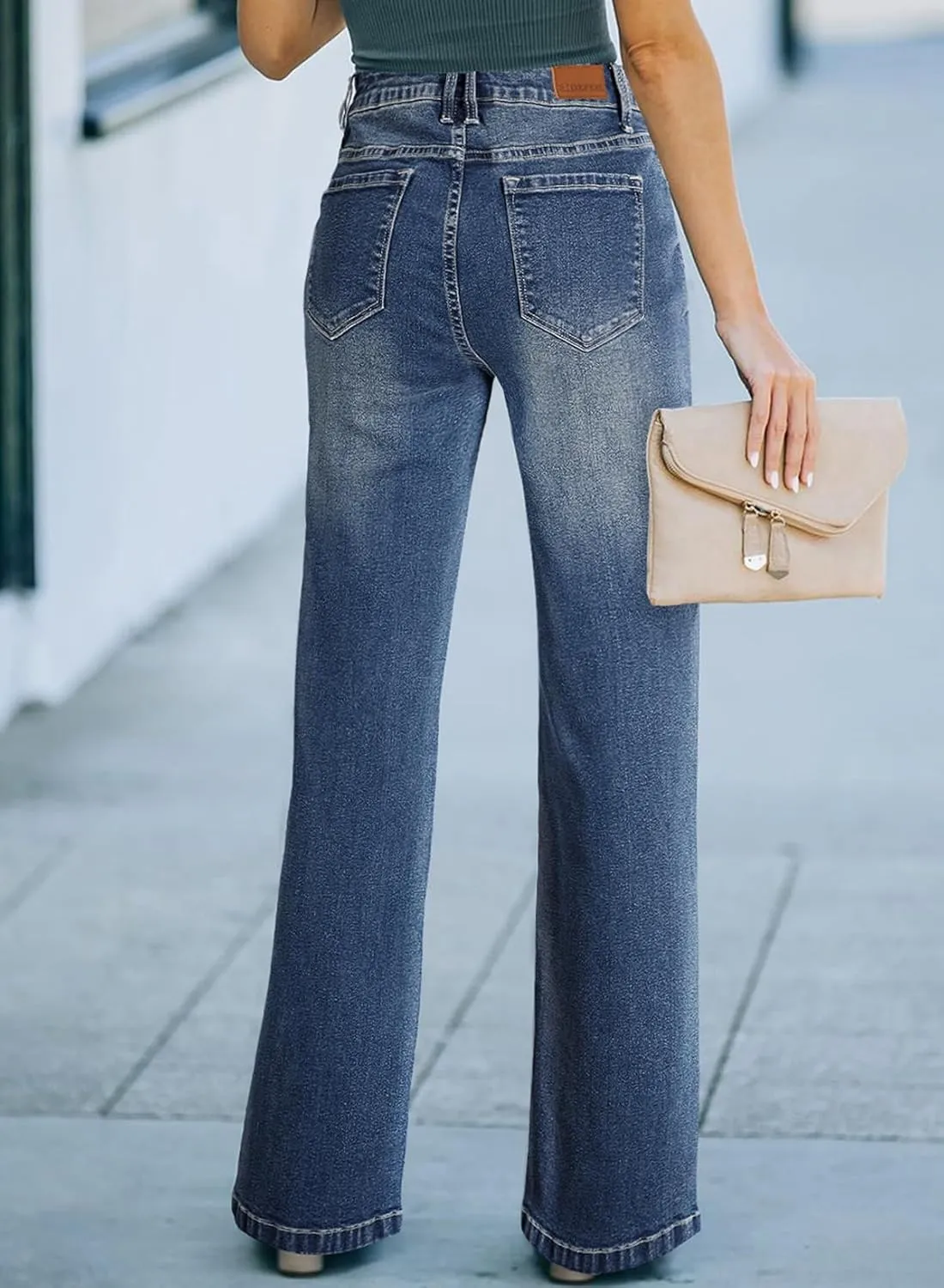 Sidefeel Women's Wide Leg Jeans Casual High Waisted Straight Zimbaplatinum Denim Pants with Pockets