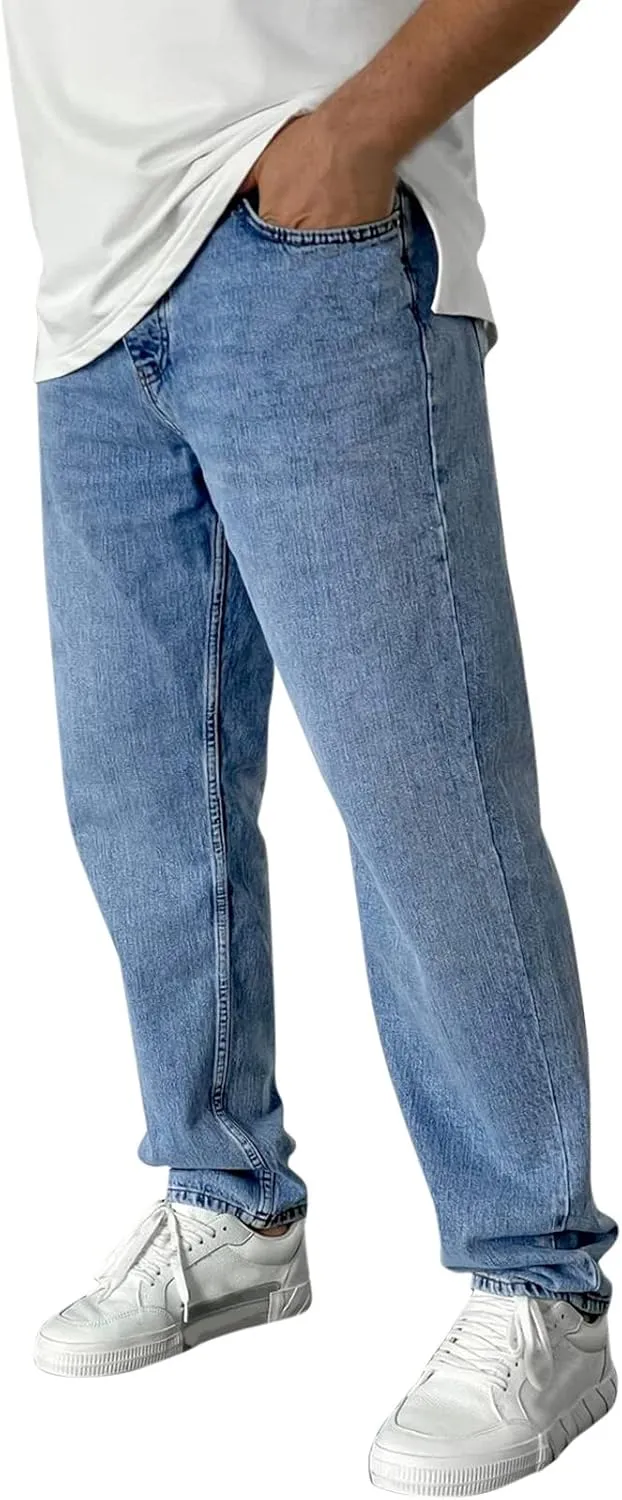 Solid Pocket Jeans Fashion Fly Casual Straight Pants Trousers Zipper Denim Men's Mens 550 Relaxed Fit Jeans