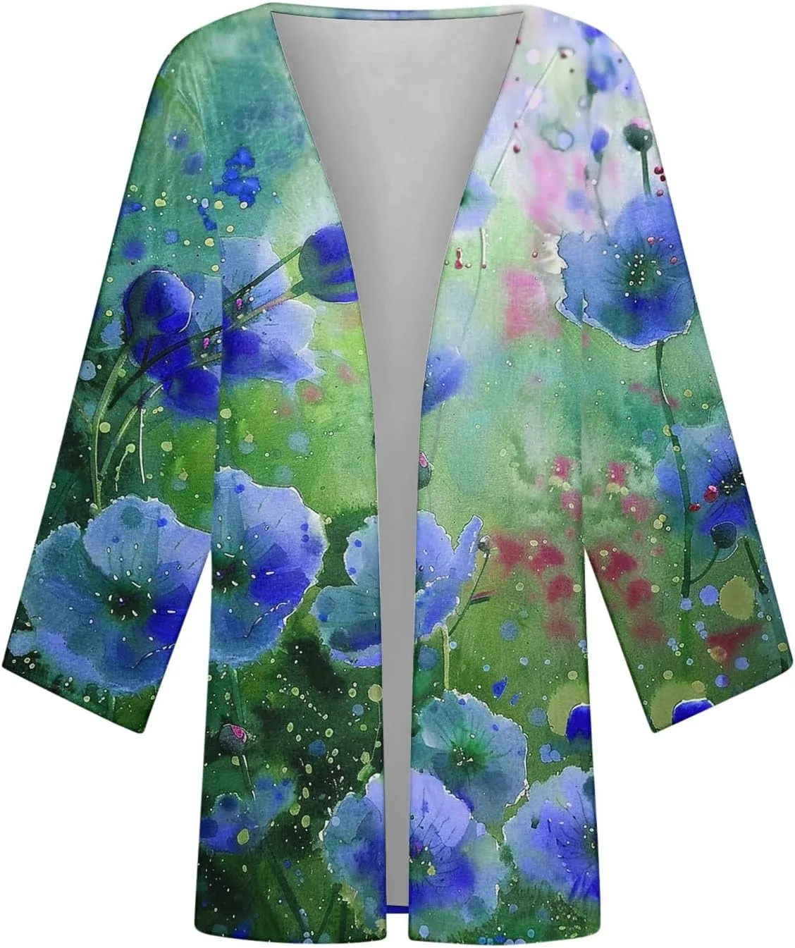 Summer 3/4 Sleeve Cardigans for Women Fashion Floral Oil Printing Cardigan Lightweight Casual Loose Fit Cover Up Top