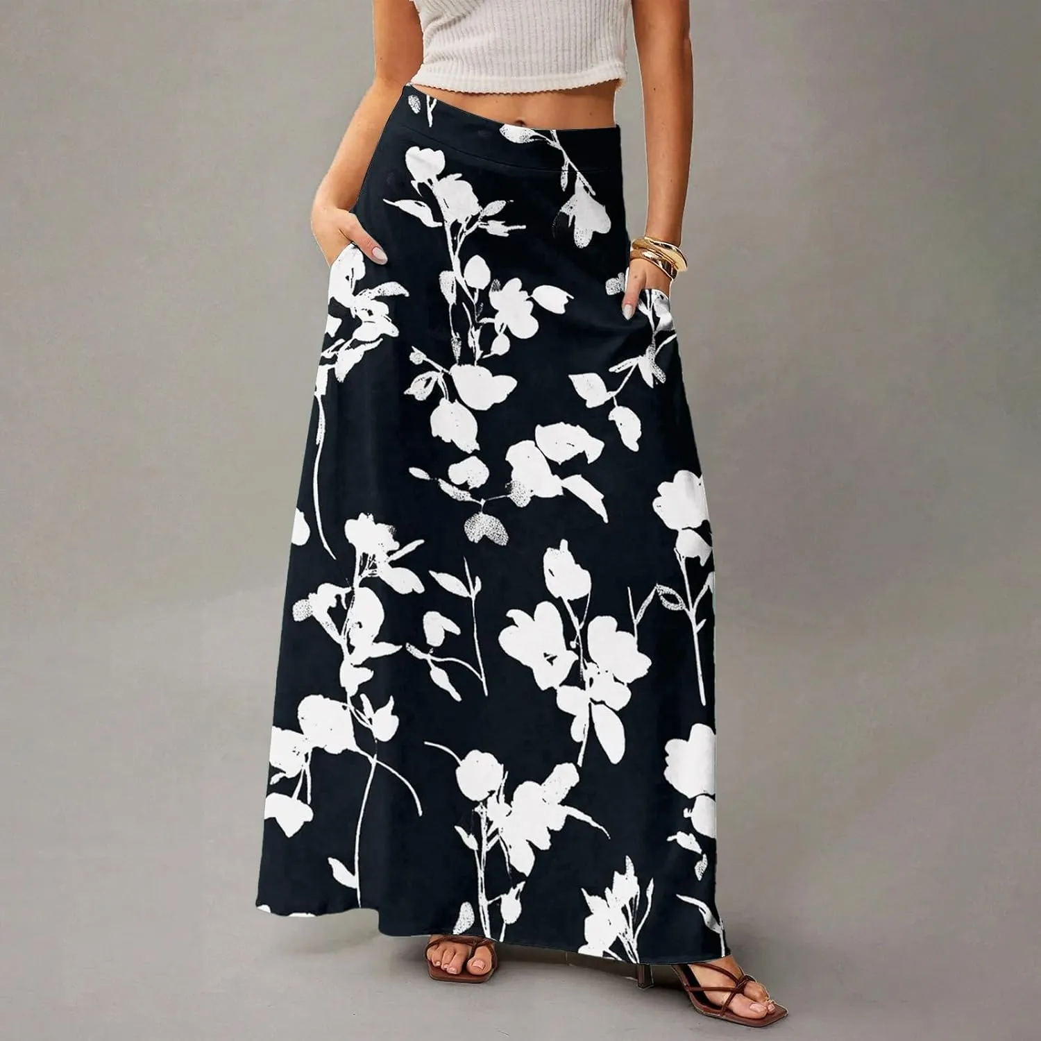 Summer Skirts for Women, Boho Maxi Vacation Beach Flowy Casual Womens Skirts