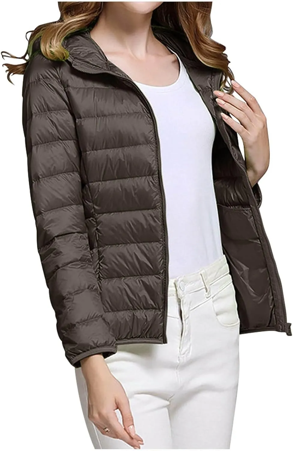 Uillui Women's Packable Ultra-Light Down Jacket Hooded Quilted Puffer Jacket Zippered Pockets Water-Resistant Winter Coats