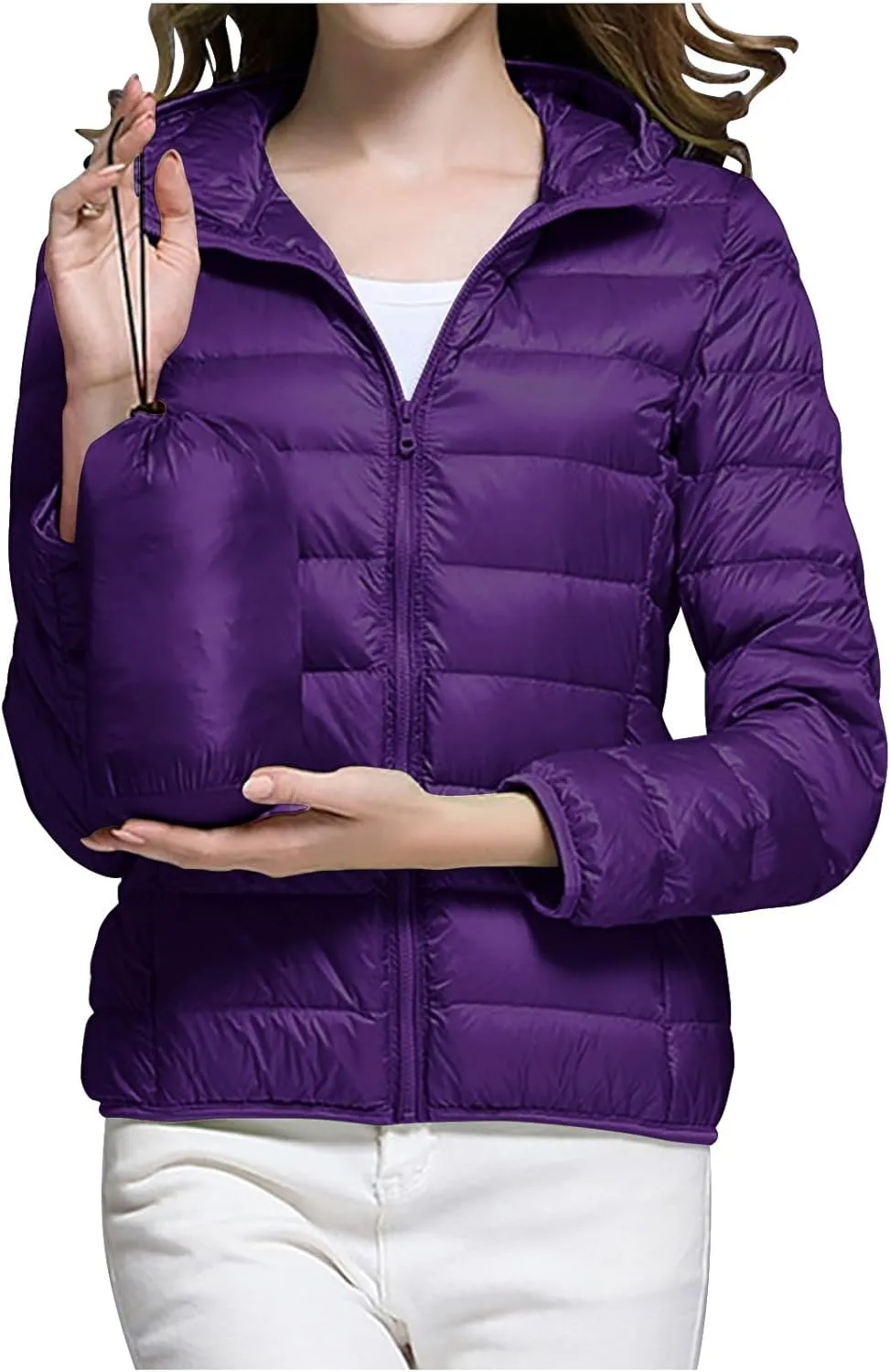 Uillui Women's Packable Ultra-Light Down Jacket Hooded Quilted Puffer Jacket Zippered Pockets Water-Resistant Winter Coats