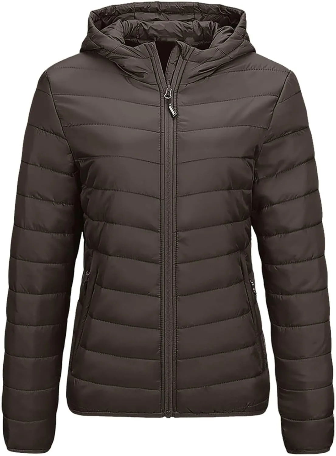 Uillui Women's Packable Ultra-Light Down Jacket Hooded Quilted Puffer Jacket Zippered Pockets Water-Resistant Winter Coats