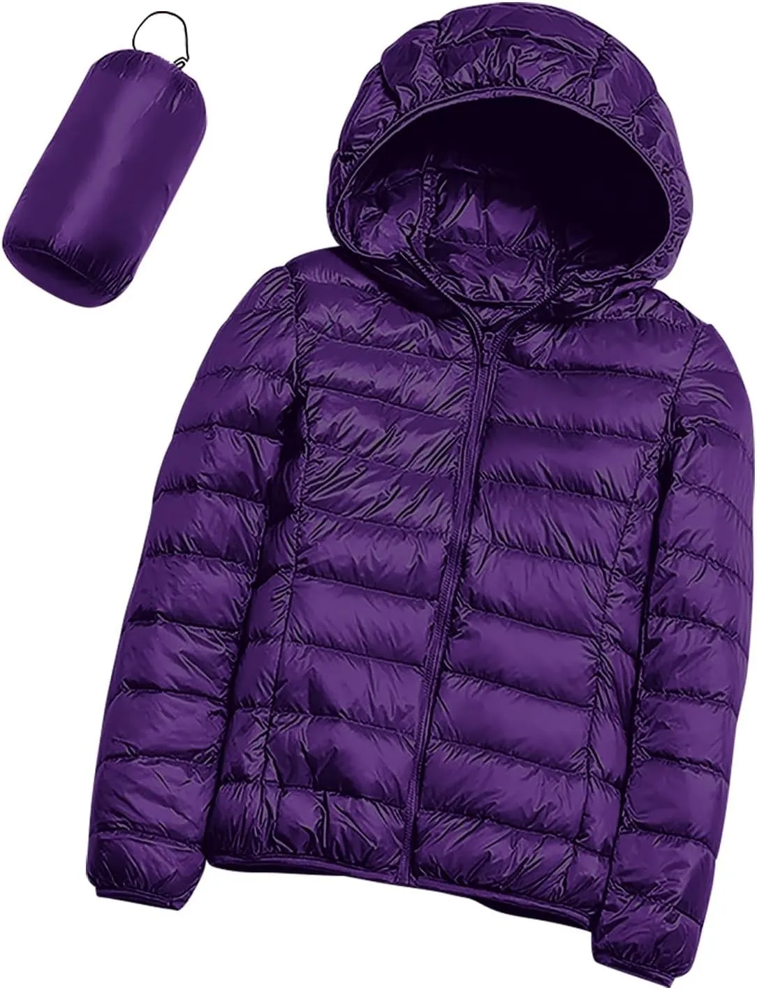 Uillui Women's Packable Ultra-Light Down Jacket Hooded Quilted Puffer Jacket Zippered Pockets Water-Resistant Winter Coats