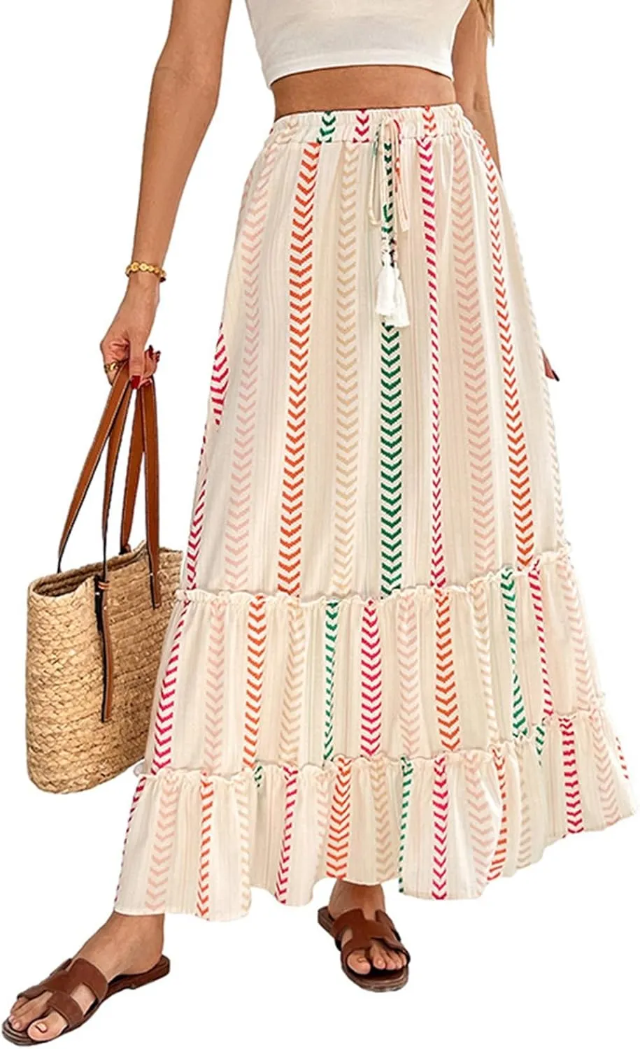 Vacation Women's Skirts, Casual Beach Maxi Trendy Flowy Summer Womens Skirts