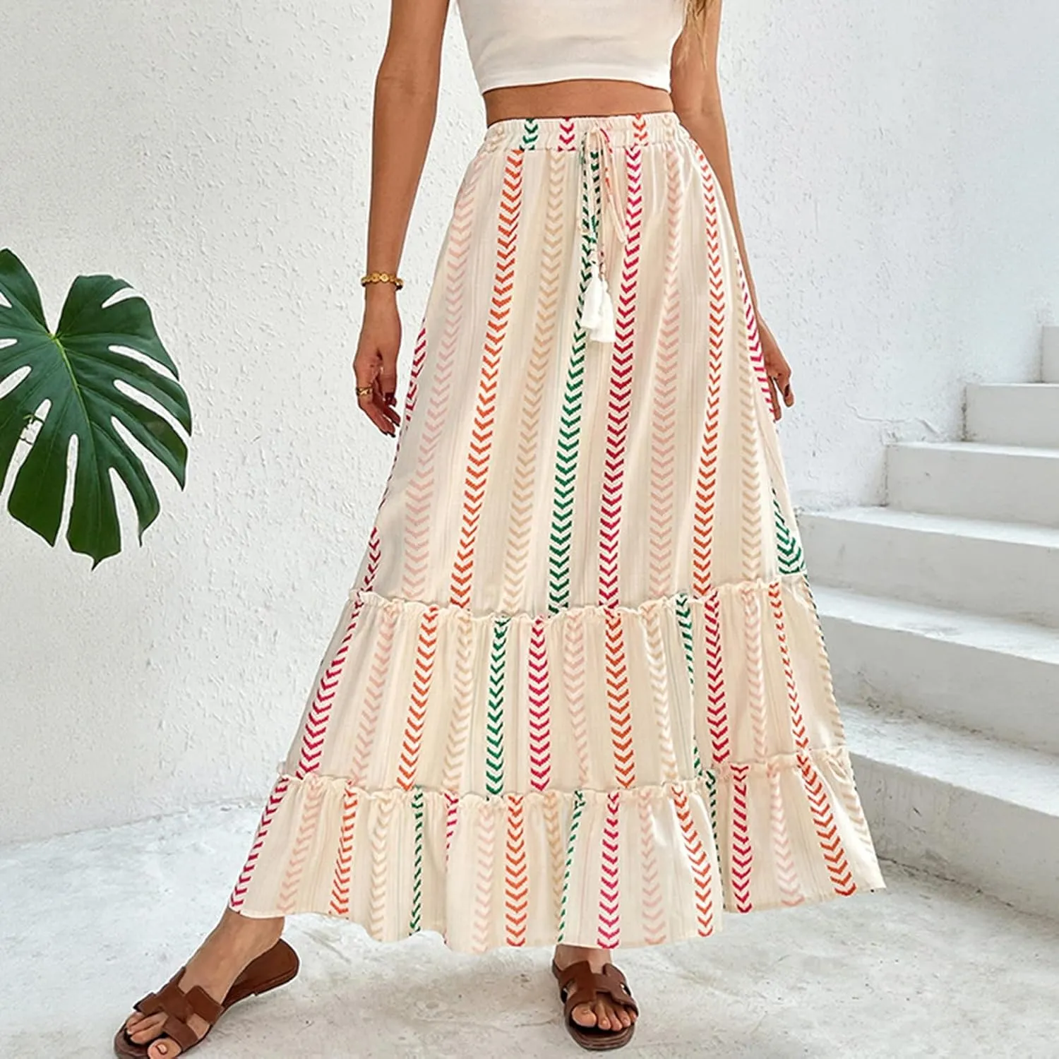 Vacation Women's Skirts, Casual Beach Maxi Trendy Flowy Summer Womens Skirts
