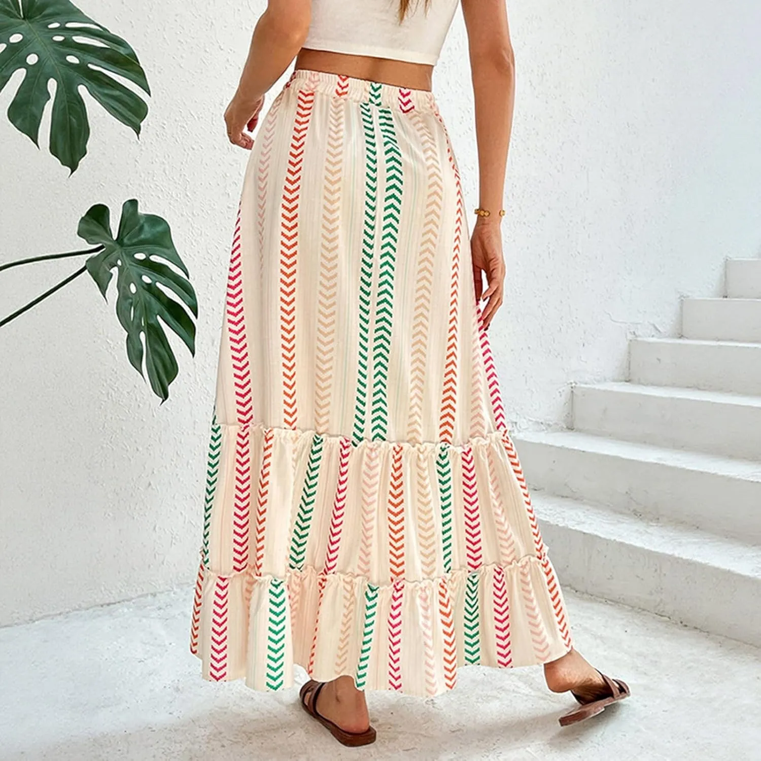 Vacation Women's Skirts, Casual Beach Maxi Trendy Flowy Summer Womens Skirts