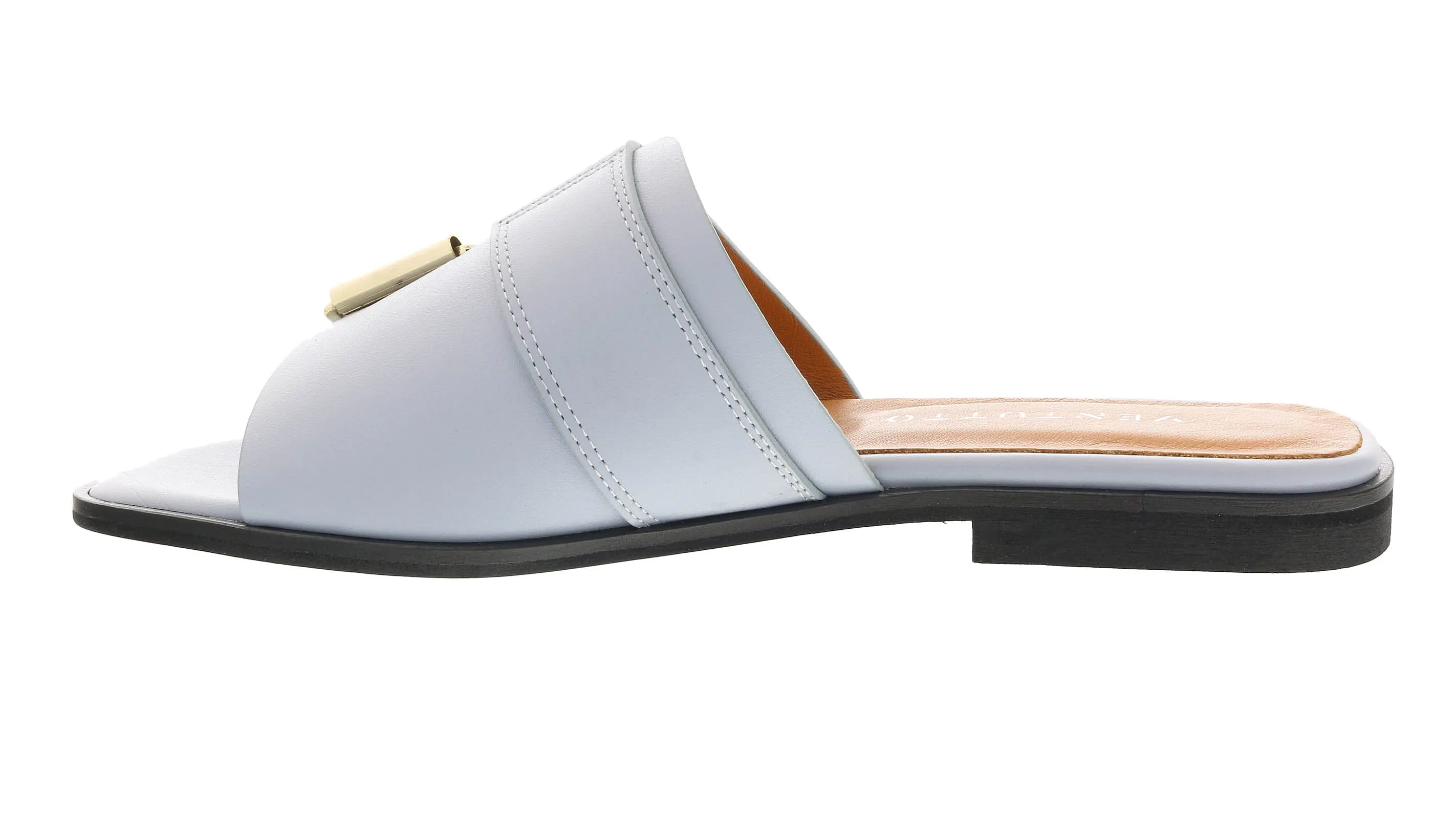 Ventutto Light Blue Buckle Flat Leather Slide-