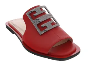 Ventutto Red Crest Flat Leather Slide-