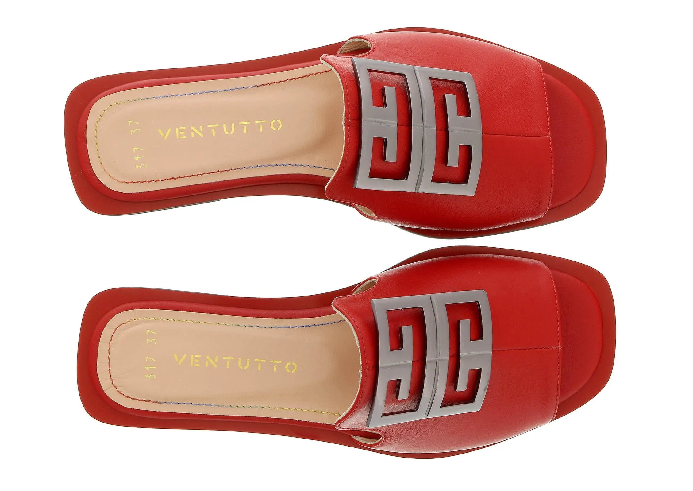 Ventutto Red Crest Flat Leather Slide-