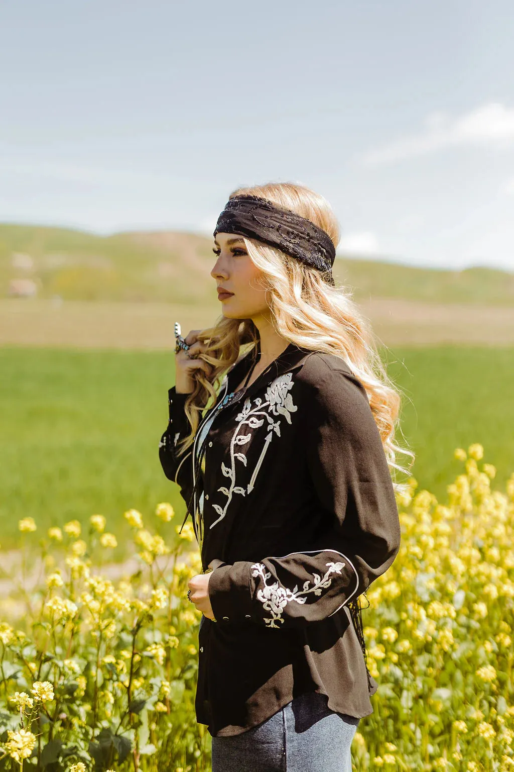 Veronica Black Button Up at Bourbon Cowgirl
