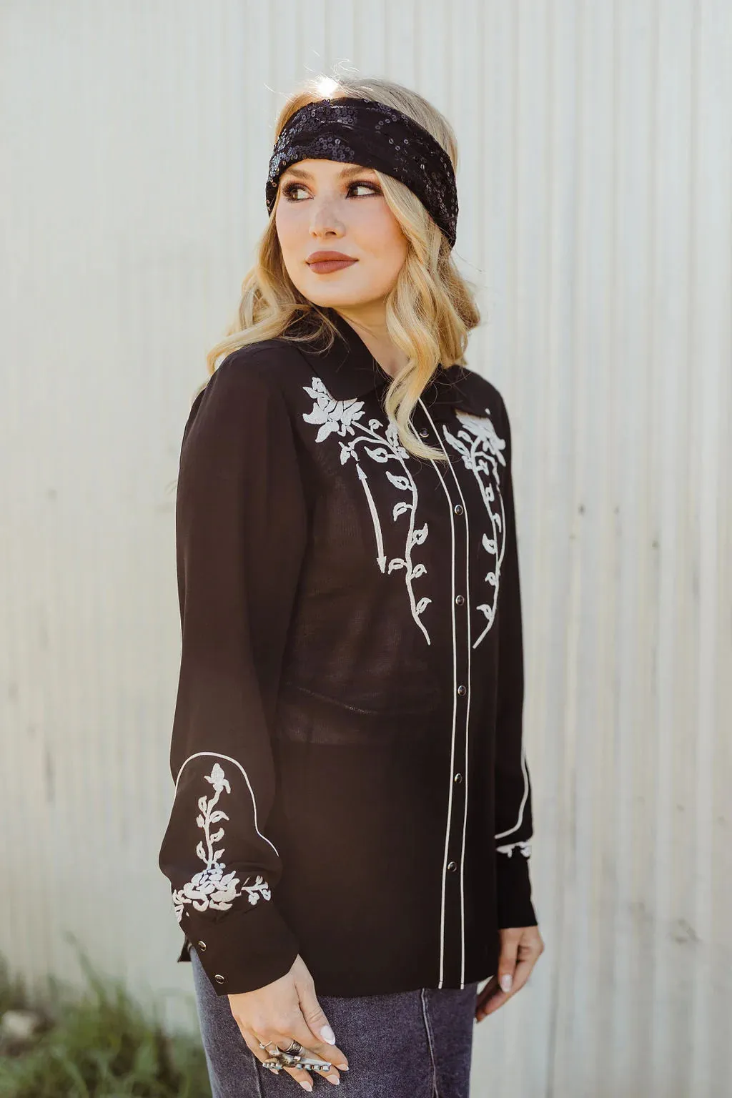 Veronica Black Button Up at Bourbon Cowgirl
