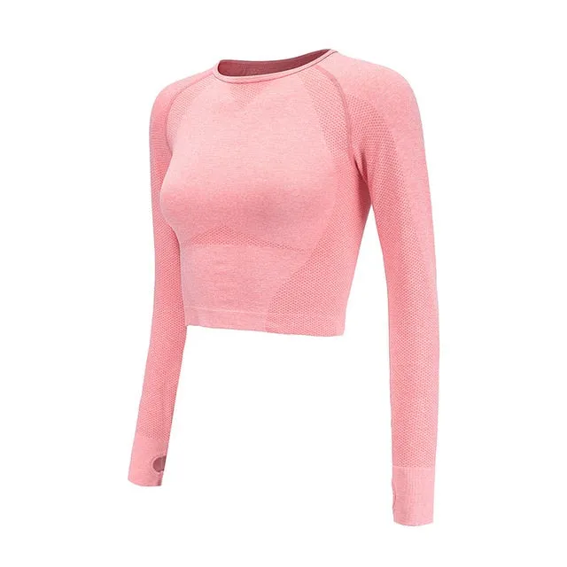 Vital Energy Seamless Long Sleeve Crop Top Shirts for Women Thumb Hole Yoga Shirt Fitted Gym Top Workout Running Shirts Clothes