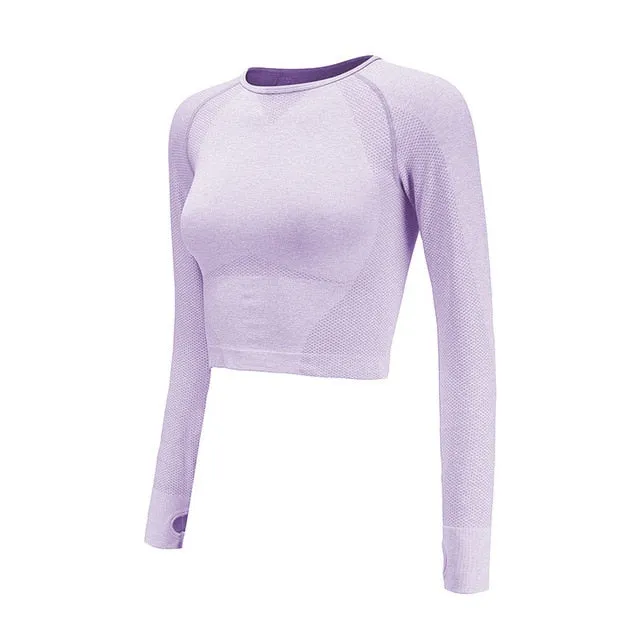 Vital Energy Seamless Long Sleeve Crop Top Shirts for Women Thumb Hole Yoga Shirt Fitted Gym Top Workout Running Shirts Clothes