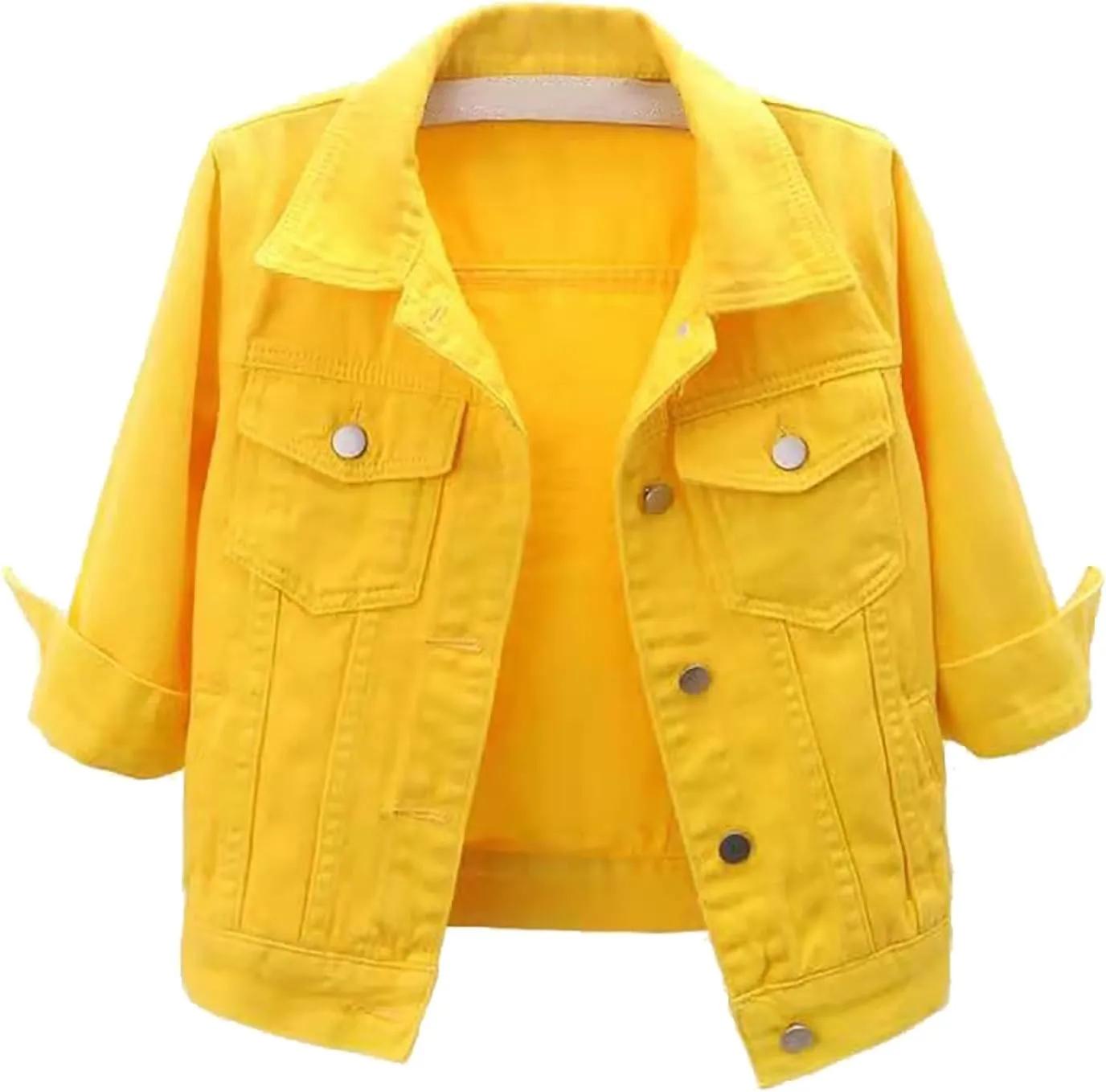 Winter Coat Women Women's 3/4 Sleeve Colored Cropped Denim Jacket Light Jacket Time Coat