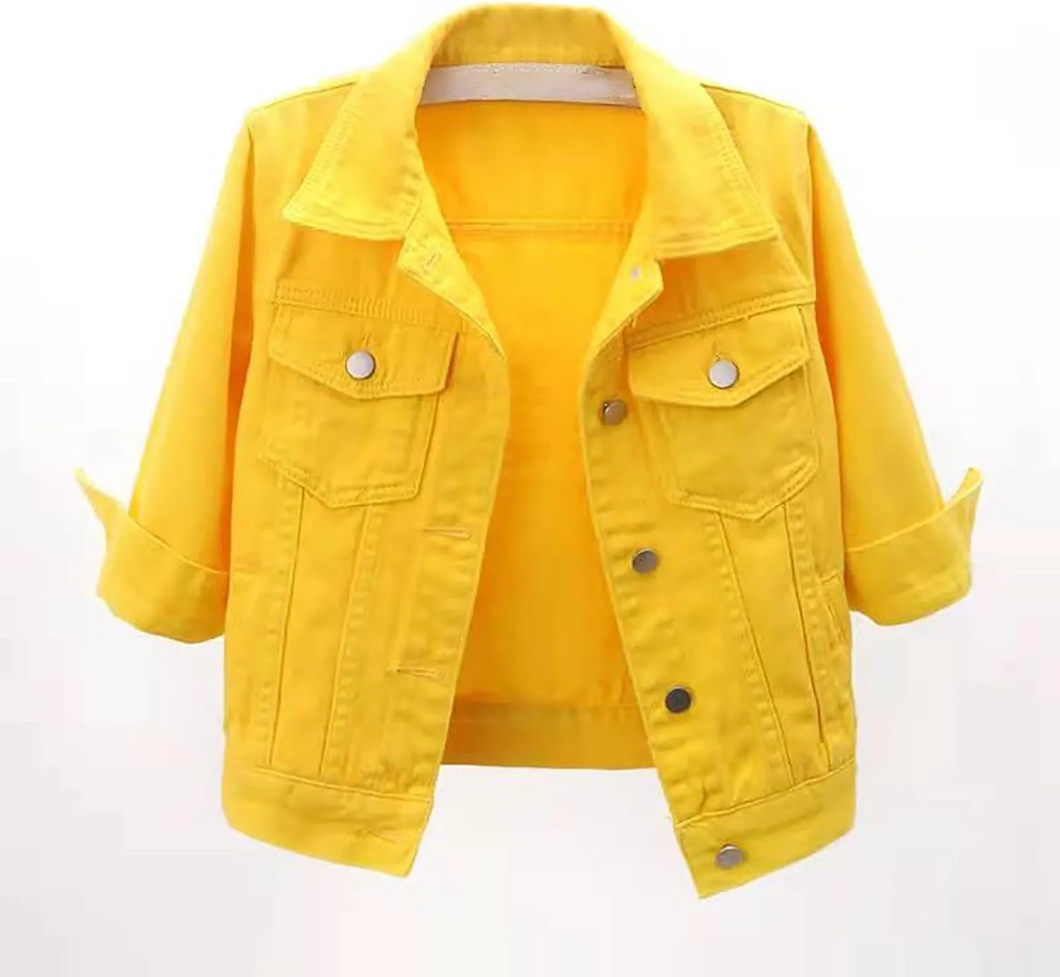 Winter Coat Women Women's 3/4 Sleeve Colored Cropped Denim Jacket Light Jacket Time Coat