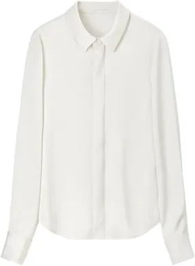 Women Formal Satin Shirt Classic Solid Turn Down Collar Blouse Button Down Work Business Blouse