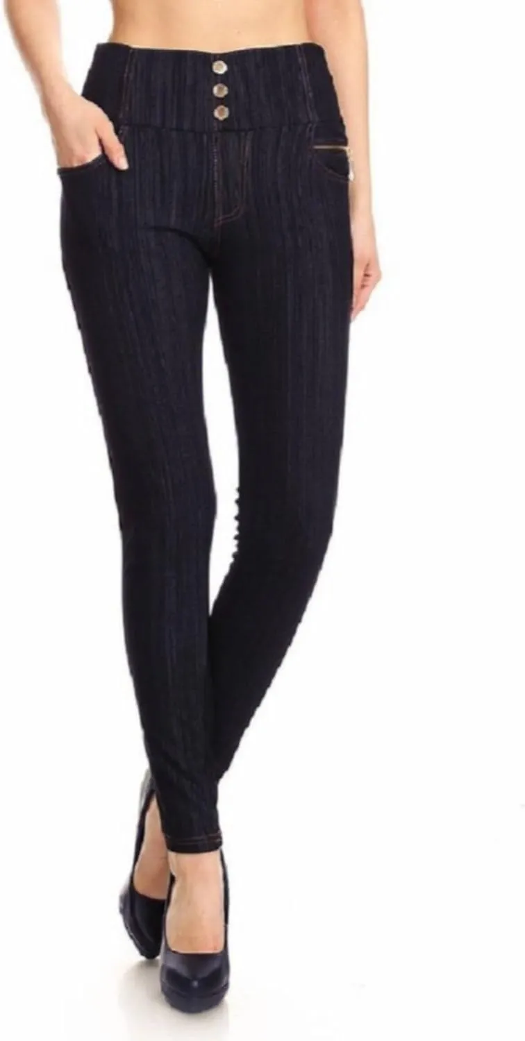 Women's High Waisted Jeggings- Light Fleece Lined Pull On Skinny Pants Stretch Knit Denim Leggings Regular -Plus Size