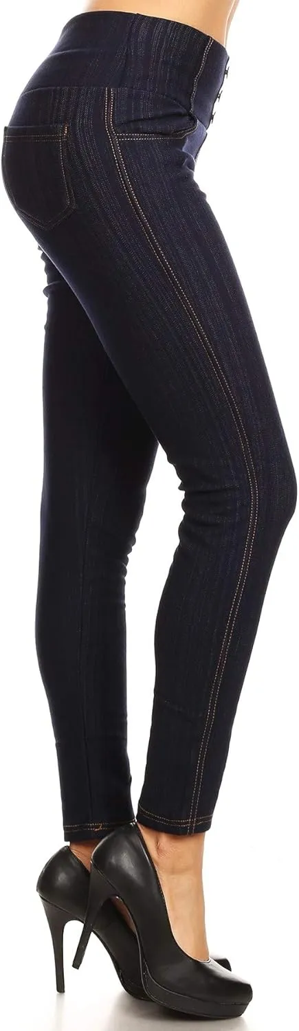 Women's High Waisted Jeggings- Light Fleece Lined Pull On Skinny Pants Stretch Knit Denim Leggings Regular -Plus Size