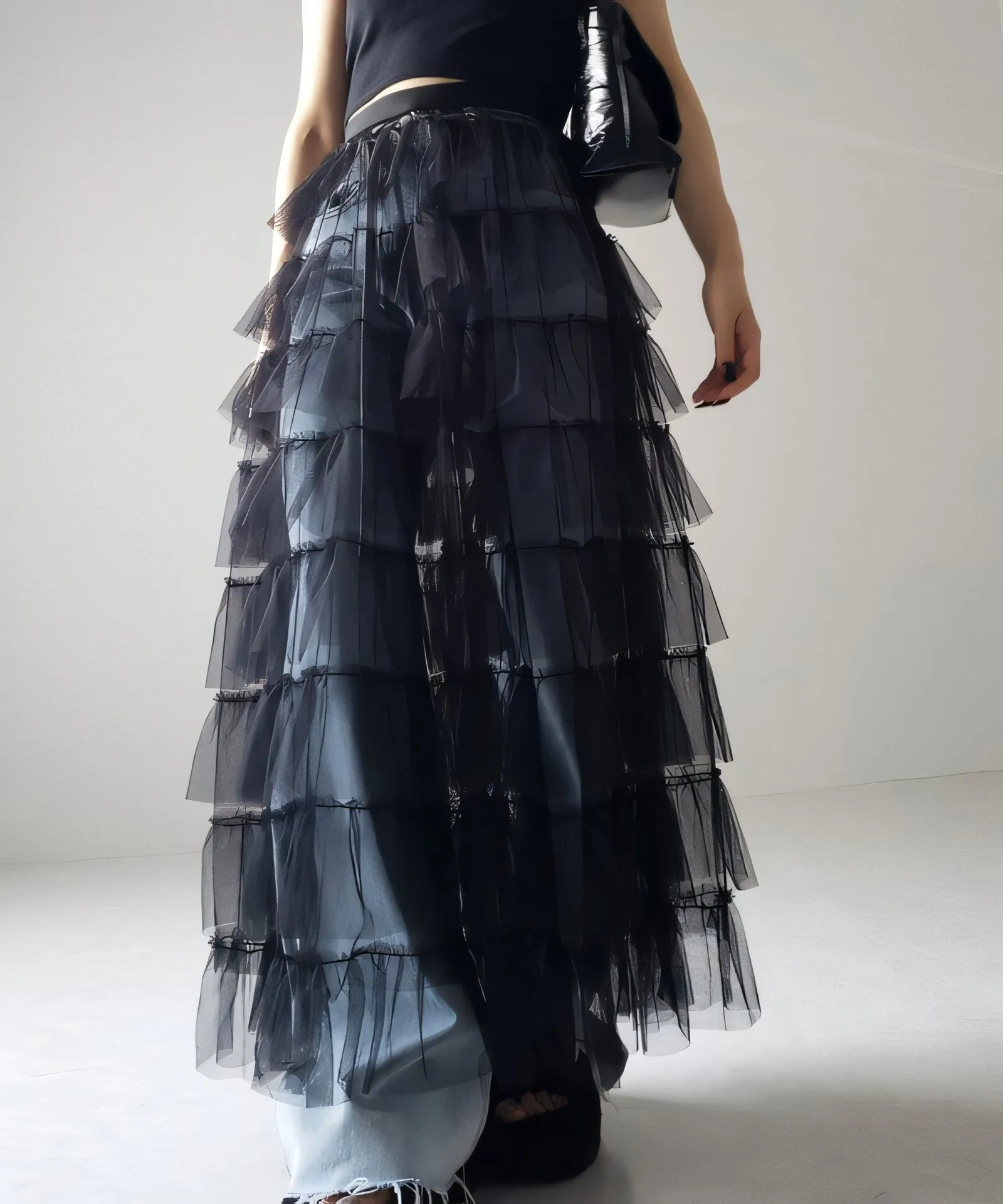 Women's Layered Elastic Waist Puff Tulle A-line Skirt, Sheer Mesh Design for All Occasions