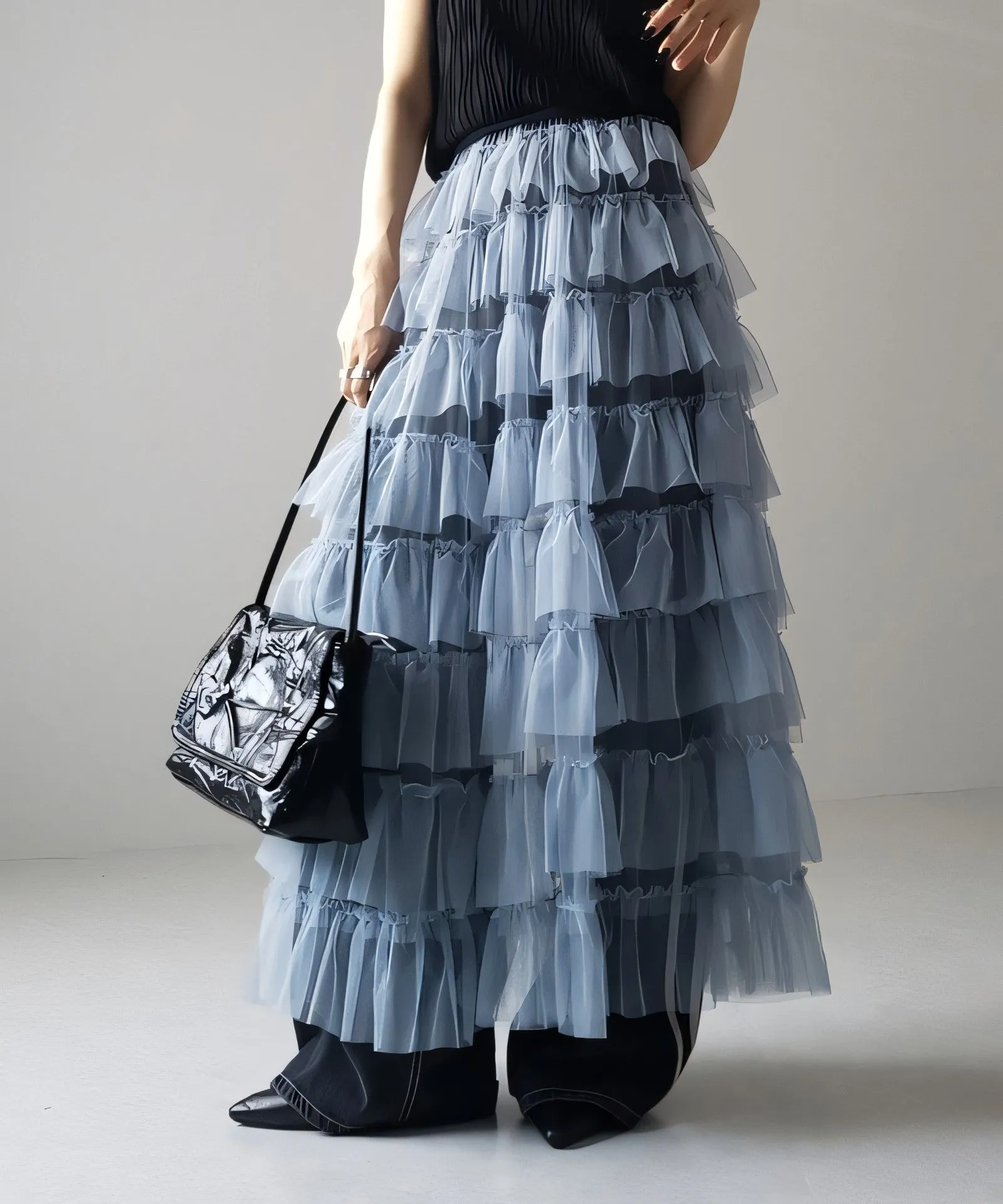 Women's Layered Elastic Waist Puff Tulle A-line Skirt, Sheer Mesh Design for All Occasions
